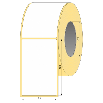 Термотрансферная этикетка полуглянец 75х120, 1000 шт, втулка 76 UnaProf фото 1