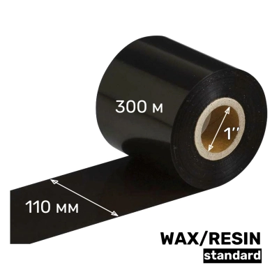 Риббон UnaProf WAX/RESIN standard 110 мм x 300 м UP302 1" OUT черный фото 1