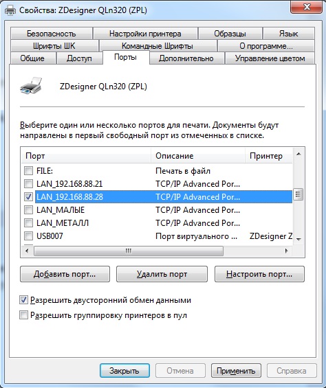 список портов